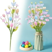 18inch Artificial Easter Flower Spring Colorful Floral, with Easter Egg Butterfly Rabbit Statue, for Home Office Parties Easter Decorations